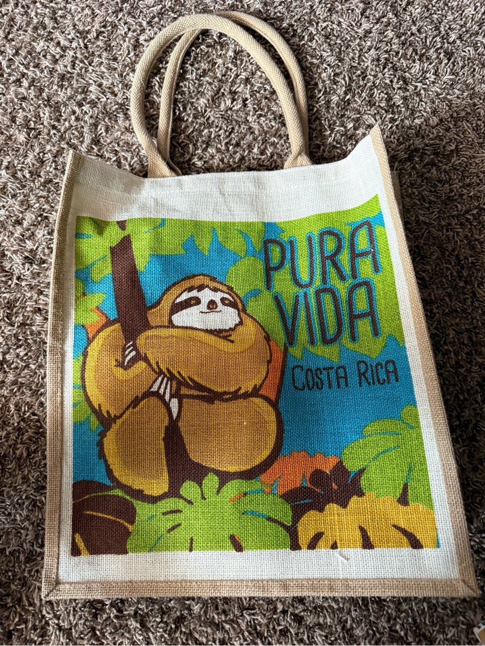 Pura Vida Costa Rica Sloth Tote Bag in Beige and Multi